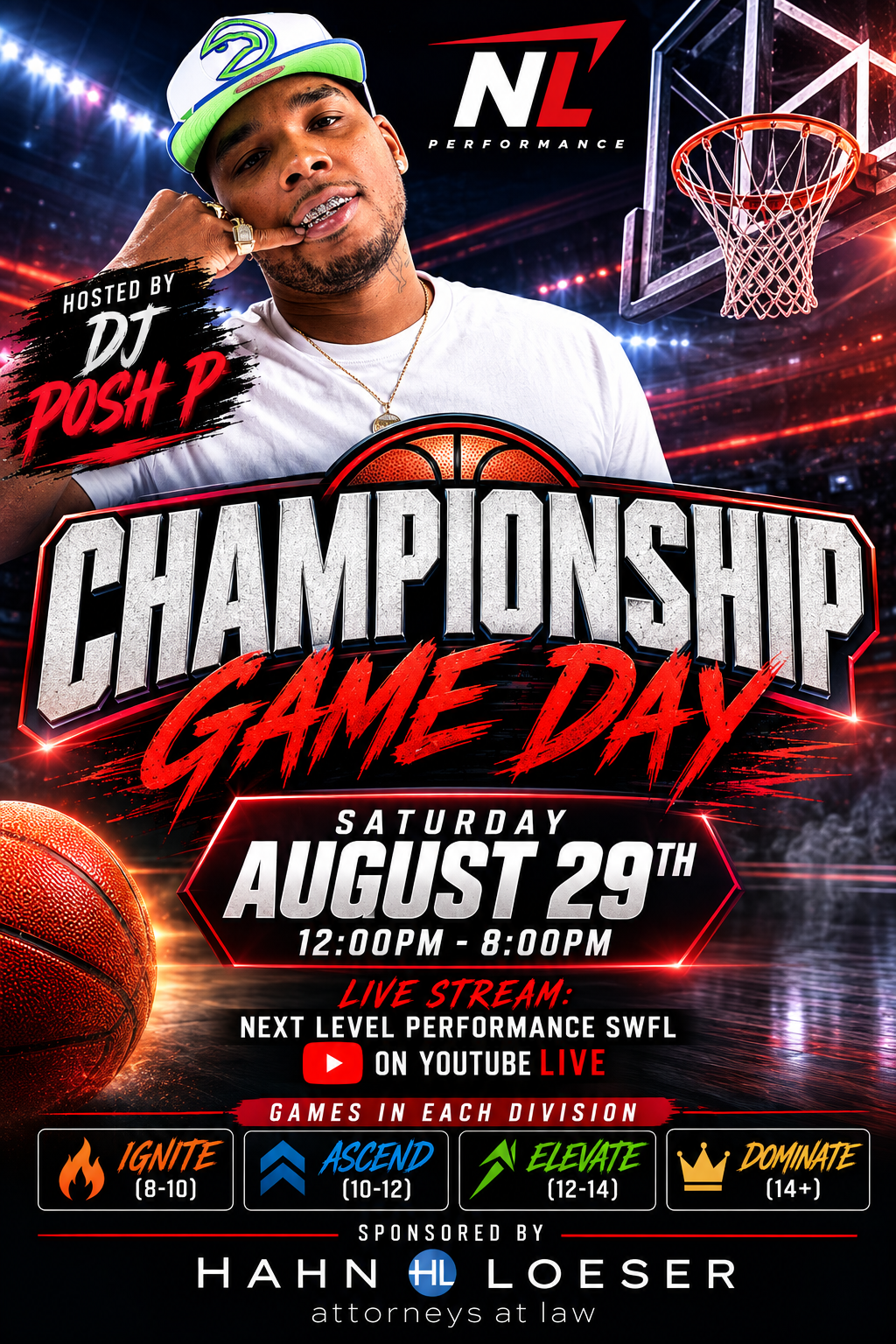 Championship Game Day — August 29 event flyer featuring DJ Posh P